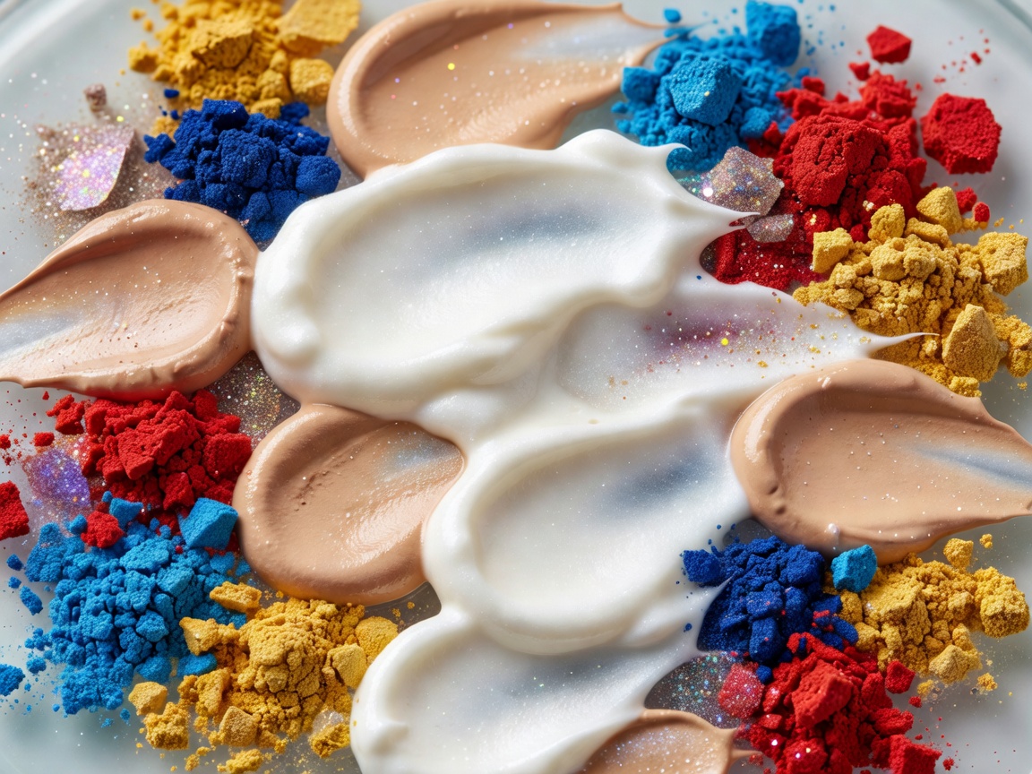 Close up texture of cosmetic creams and pigments