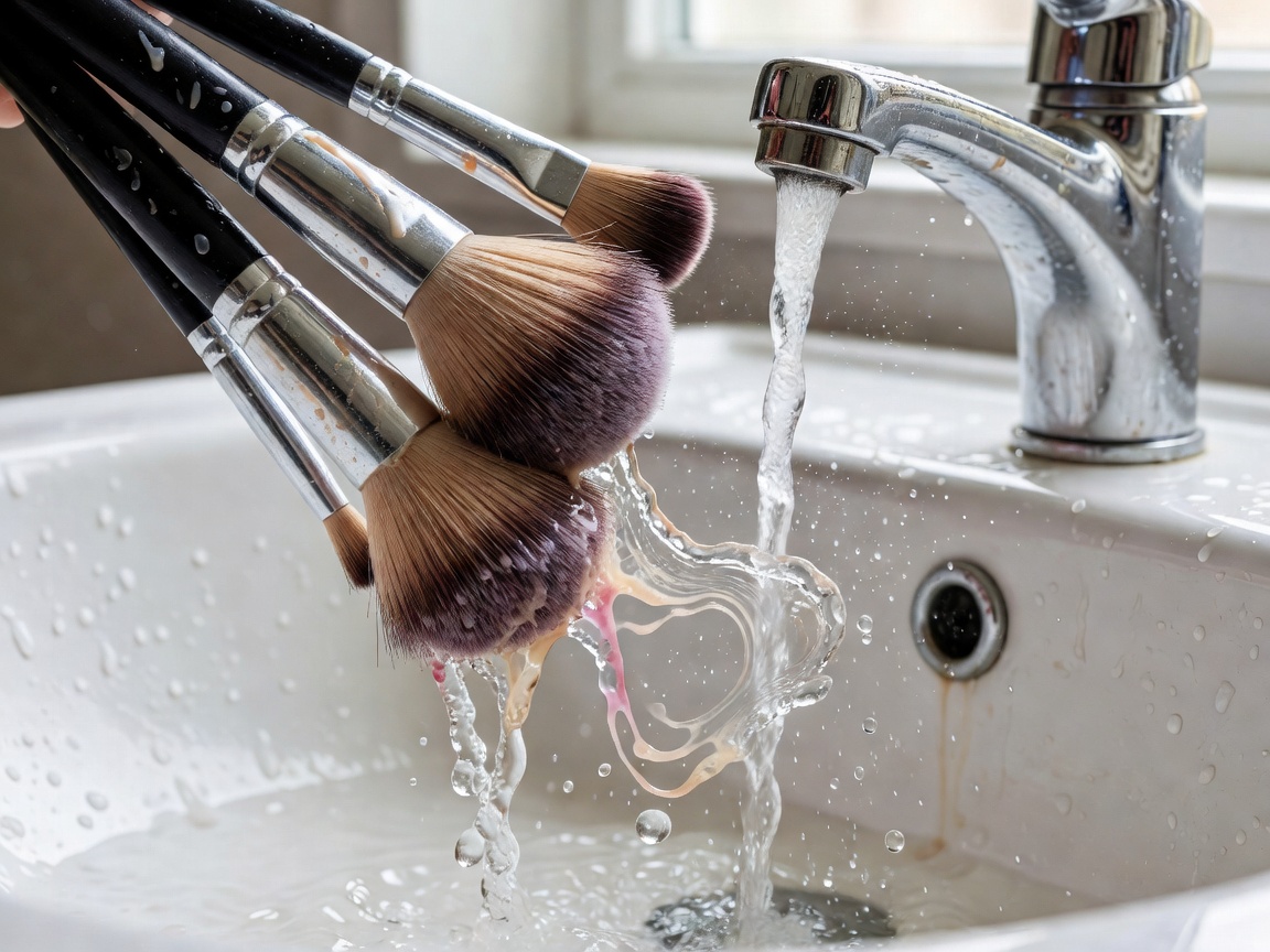 Makeup brushes being washed